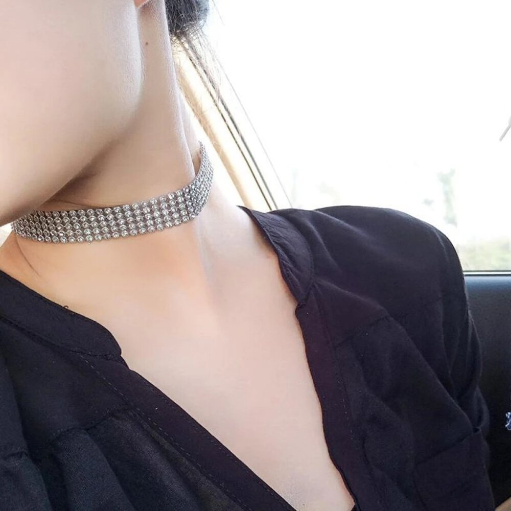 European Style Necklace Jewelry Punk Hip Hop Choker Inlay Rhinestone Collar Gift